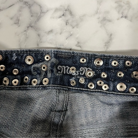 26x30 Miss Me Women's Low Rise Boot Cut Jeans - Dark Blue with Silver Accents - Picture 12 of 13